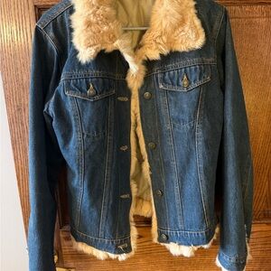 Moda Mojo Blue Denim Jacket with Genuine Rabbit Fur Trim